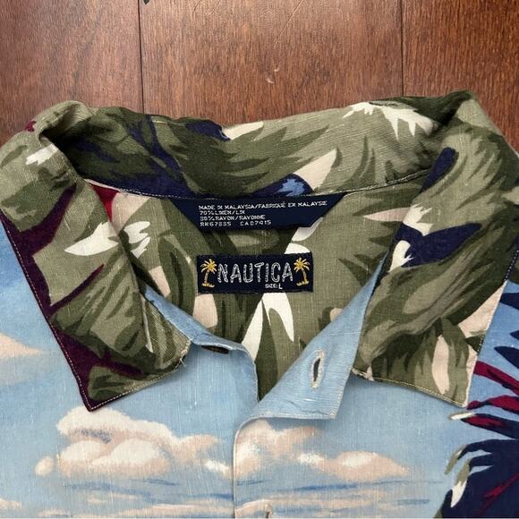 Nautica Men’s Hawaiian Linen Rayon Blend Casual Button Down Shirt, Size Large - Picture 5 of 13